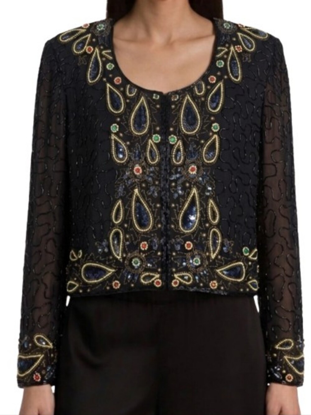 KRASINI Vintage 80s Silk Embellished Beaded Evening Jacket